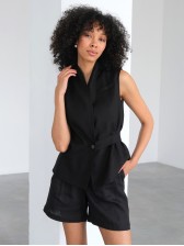 Лляний жилет з шалевим коміром, чорний