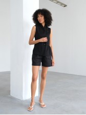 Лляний жилет з шалевим коміром, чорний