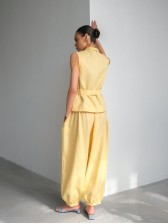 Лляний жилет з шалевим коміром, жовтий