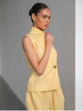 Лляний жилет з шалевим коміром, жовтий