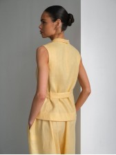 Лляний жилет з шалевим коміром, жовтий