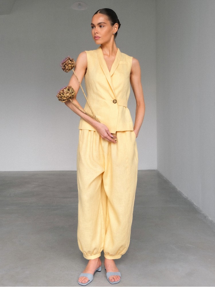 Лляні штани балони, жовті