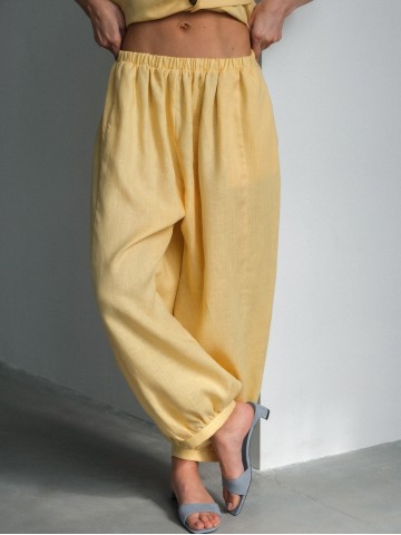 Лляні штани балони, жовті