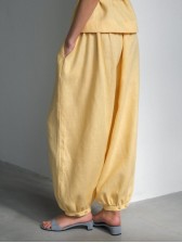 Лляні штани балони, жовті