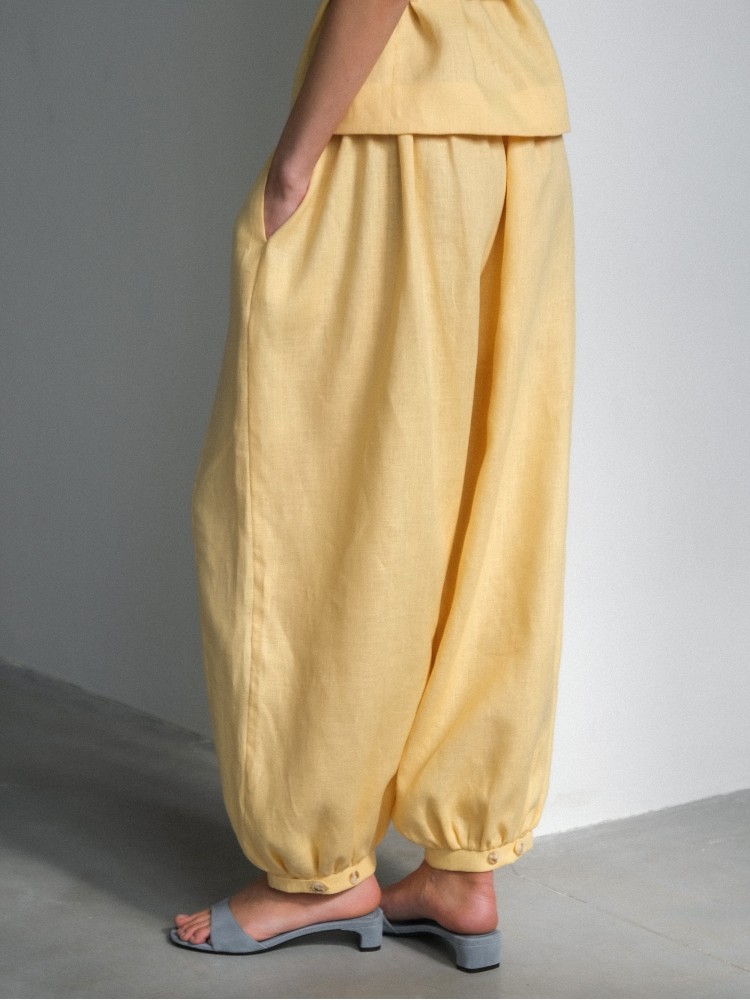 Лляні штани балони, жовті