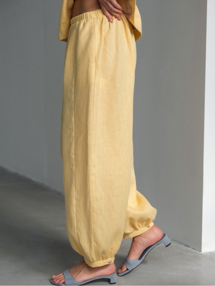 Лляні штани балони, жовті