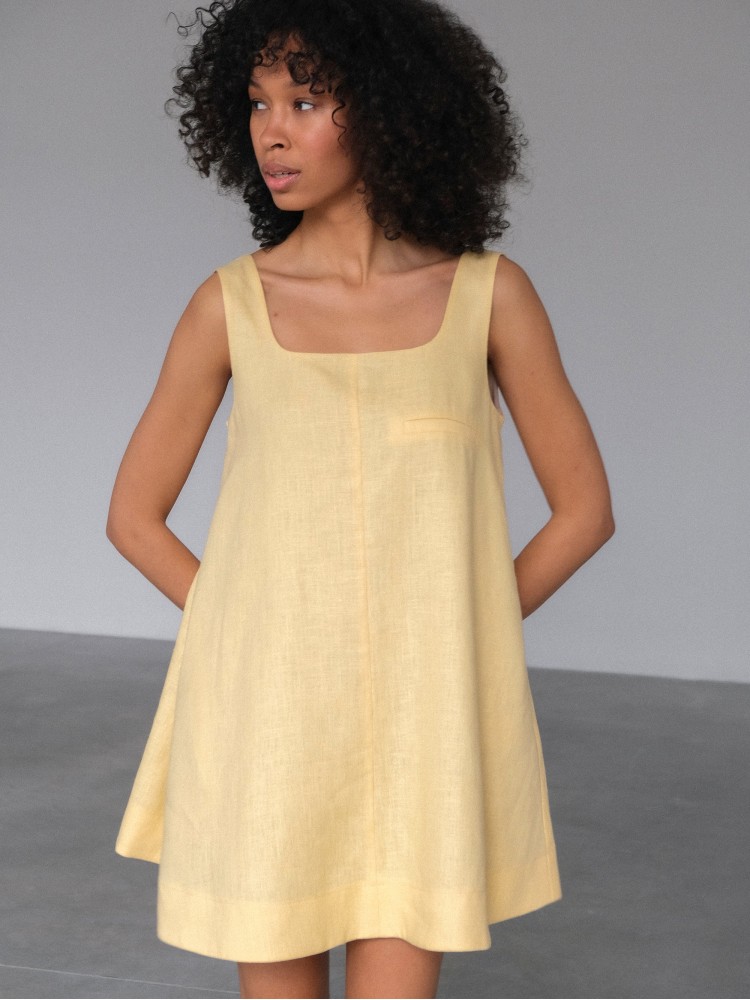 Лляна міні-сукня, жовта