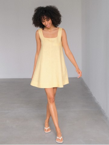 Лляна міні-сукня, жовта