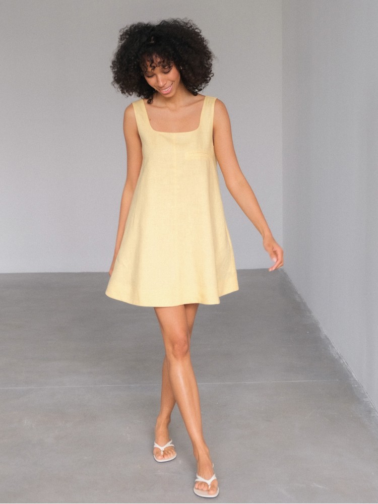 Лляна міні-сукня, жовта