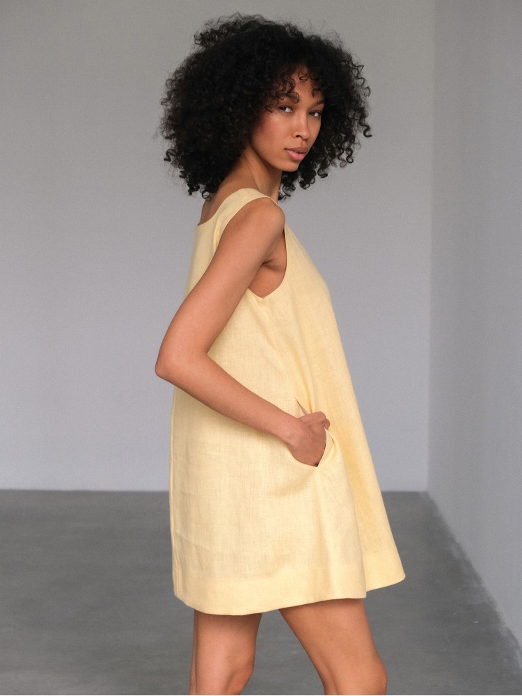 Лляна міні-сукня, жовта