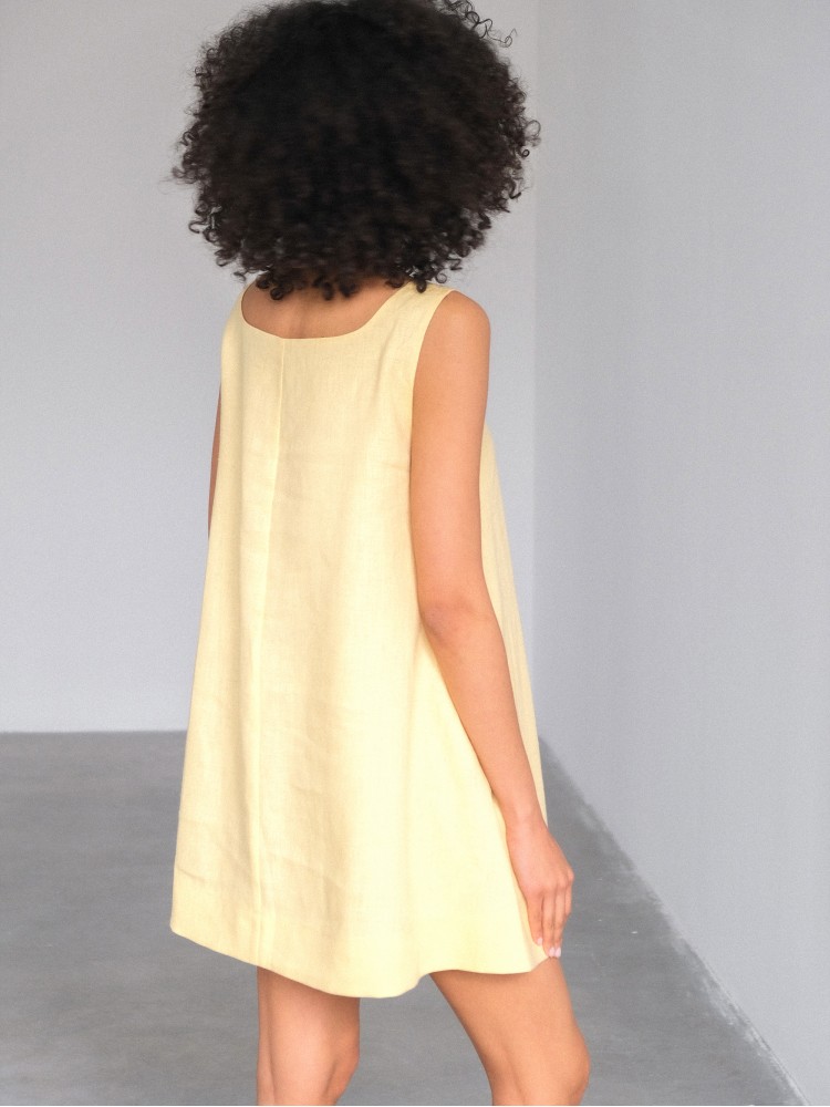 Лляна міні-сукня, жовта
