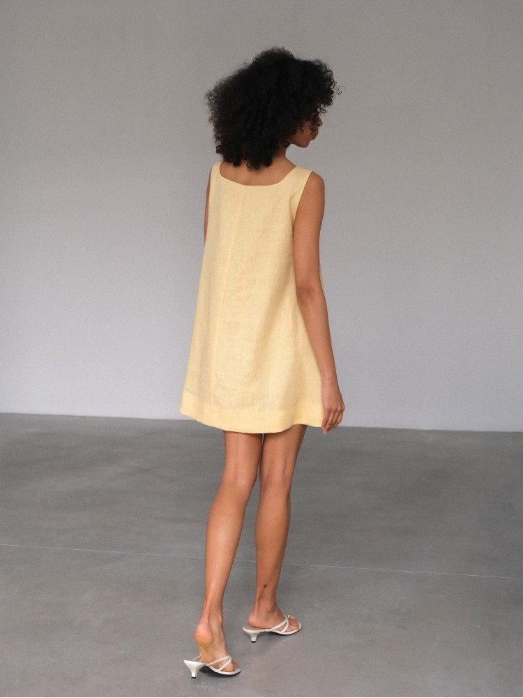 Лляна міні-сукня, жовта