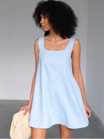 Лляна міні-сукня, блакитна