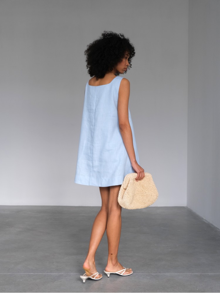 Лляна міні-сукня, блакитна