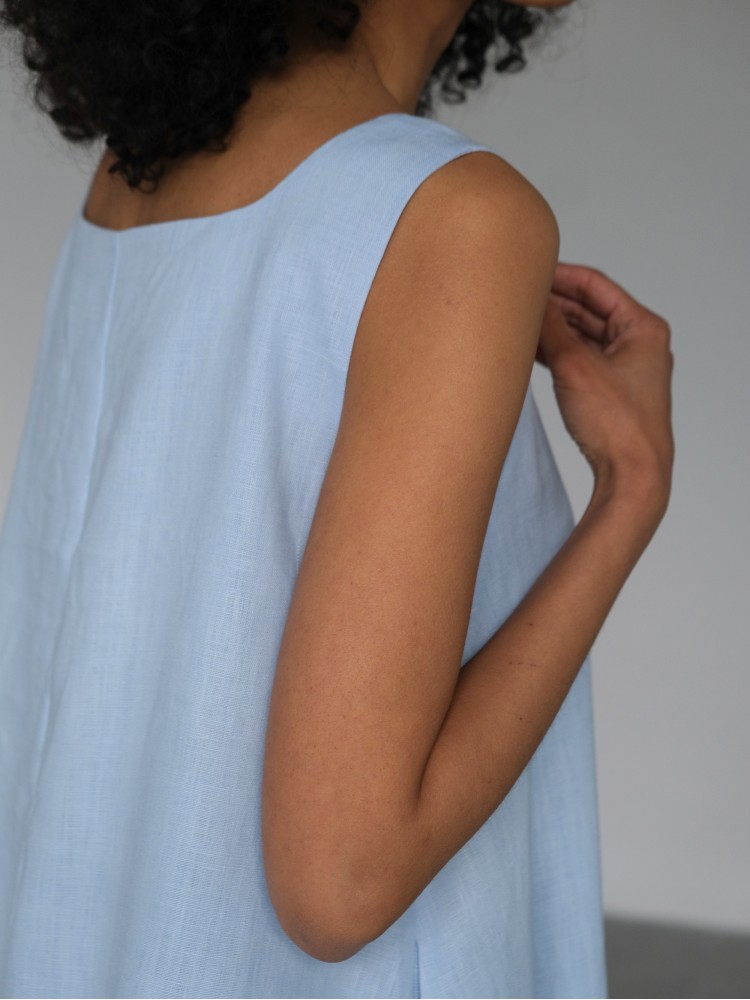 Лляна міні-сукня, блакитна