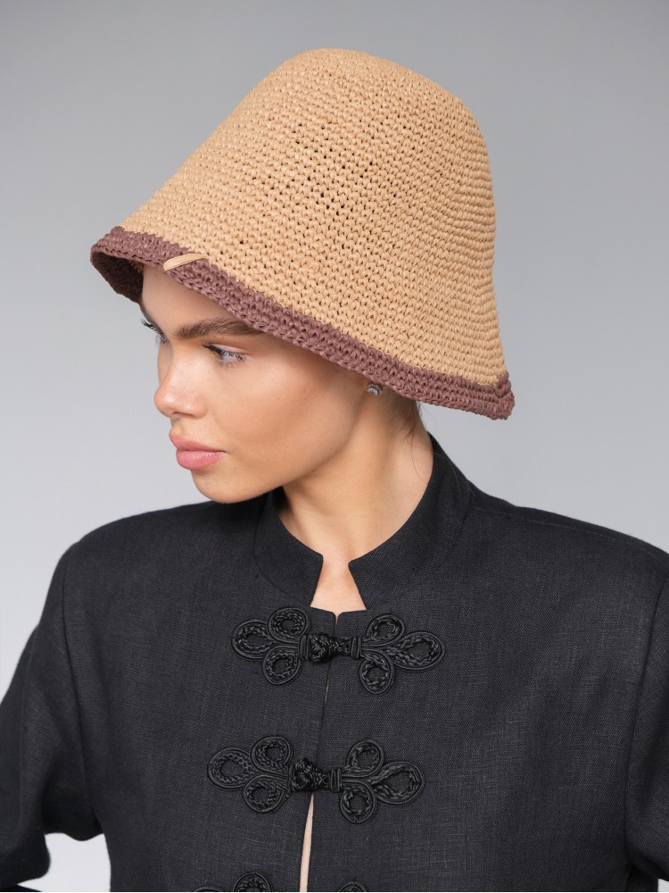 Бежева панама-кльош з натуральної рафії
