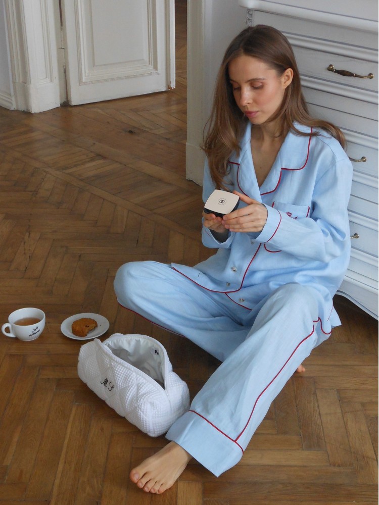 Лляна піжамна сорочка, Блакитний