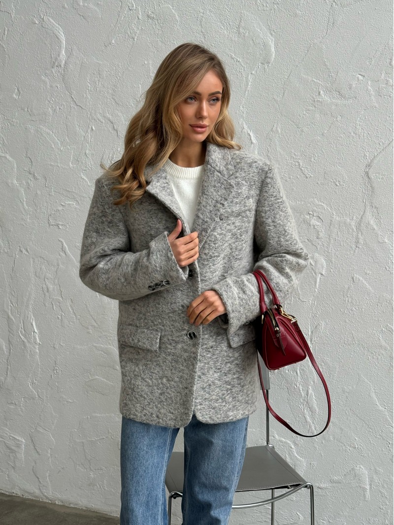 Однобортний жакет, вовняний сірий