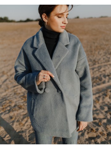 Пальто-піджак з вовняної тканини, блакитна вовна