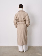 Двобортне довге пальто вільного крою, бежева діагональ