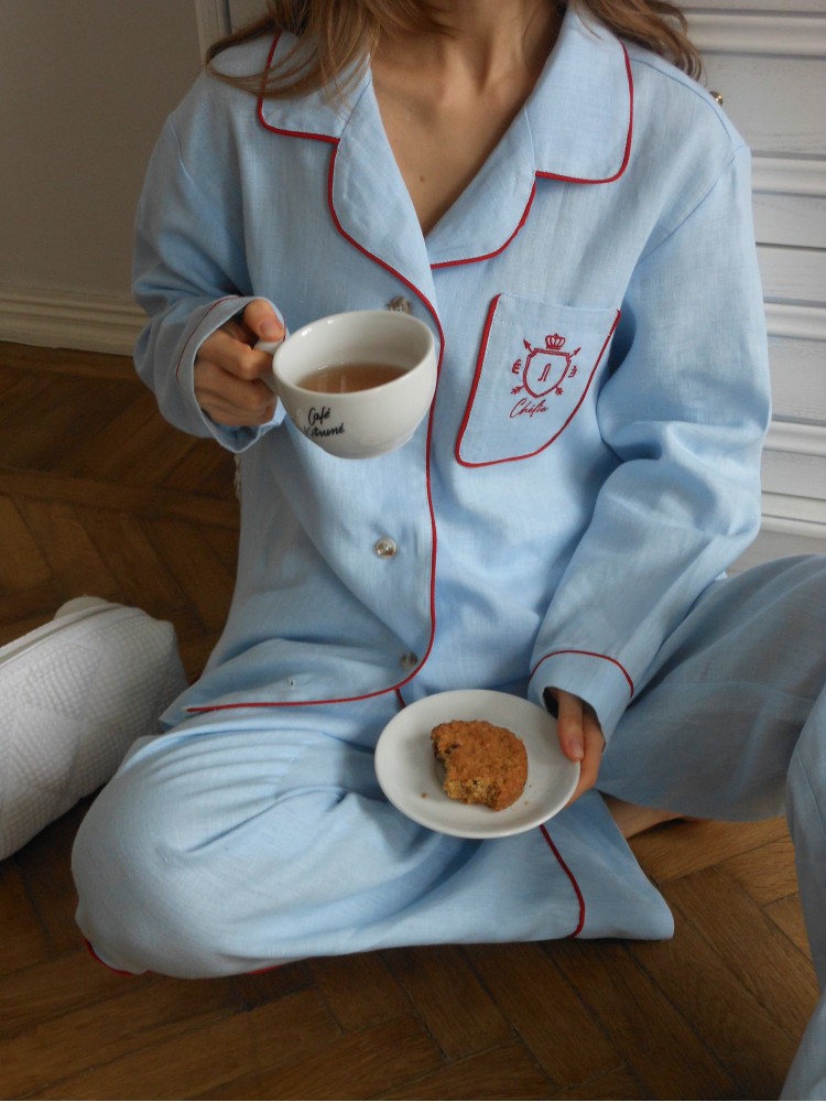 Лляна піжамна сорочка, блакитна
