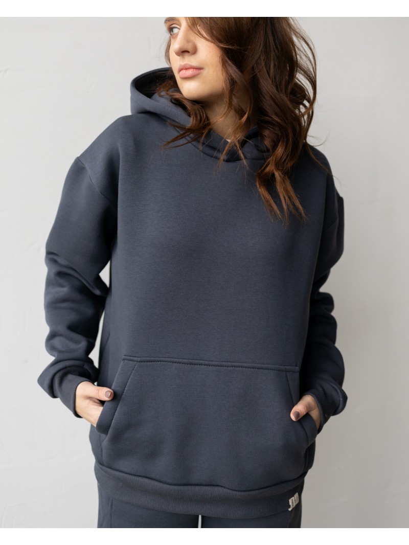 Толстовка худі з капюшоном у графітовому кольорі. Трикотажний спортивний костюм